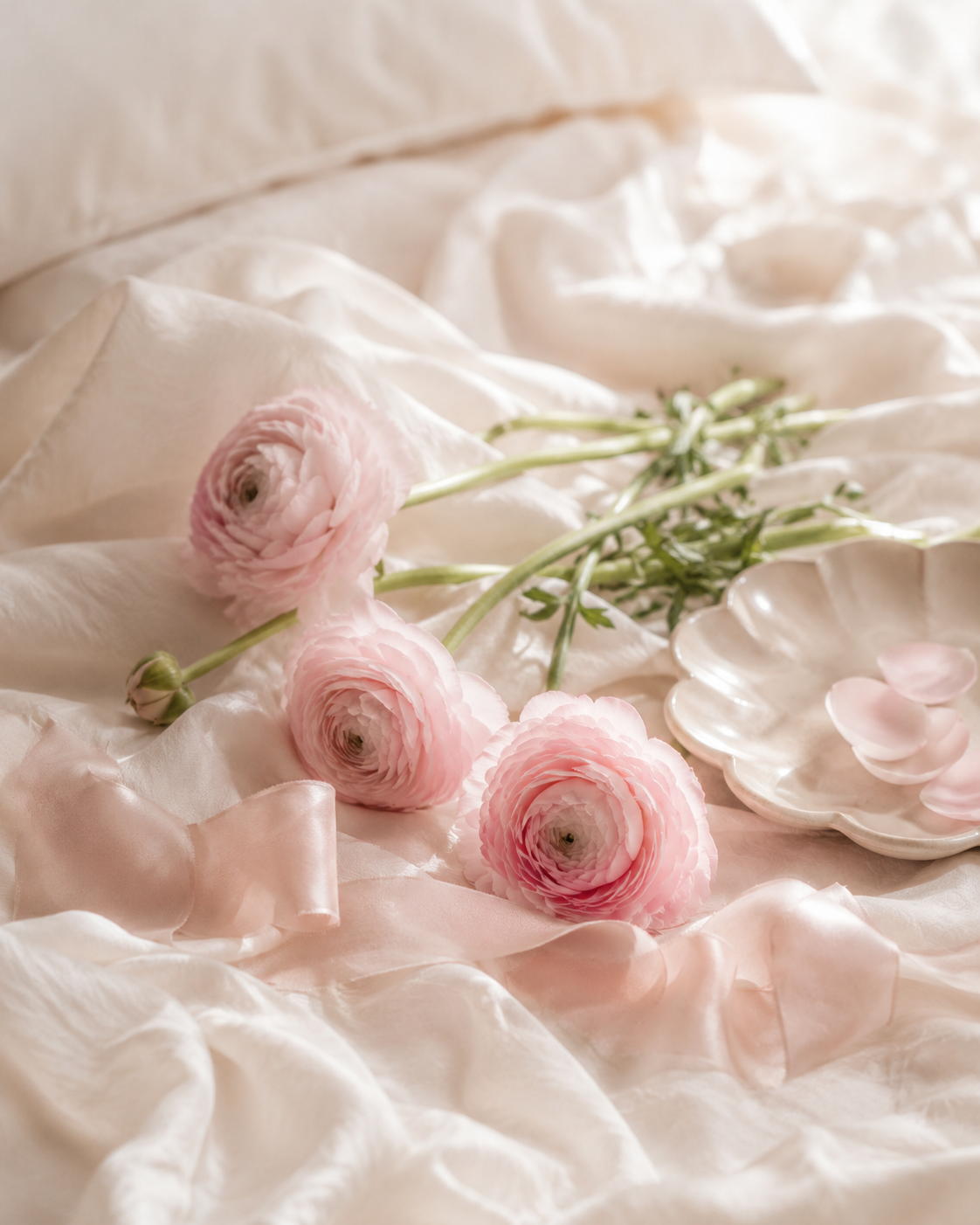 Soft pink flowers representing connection and care