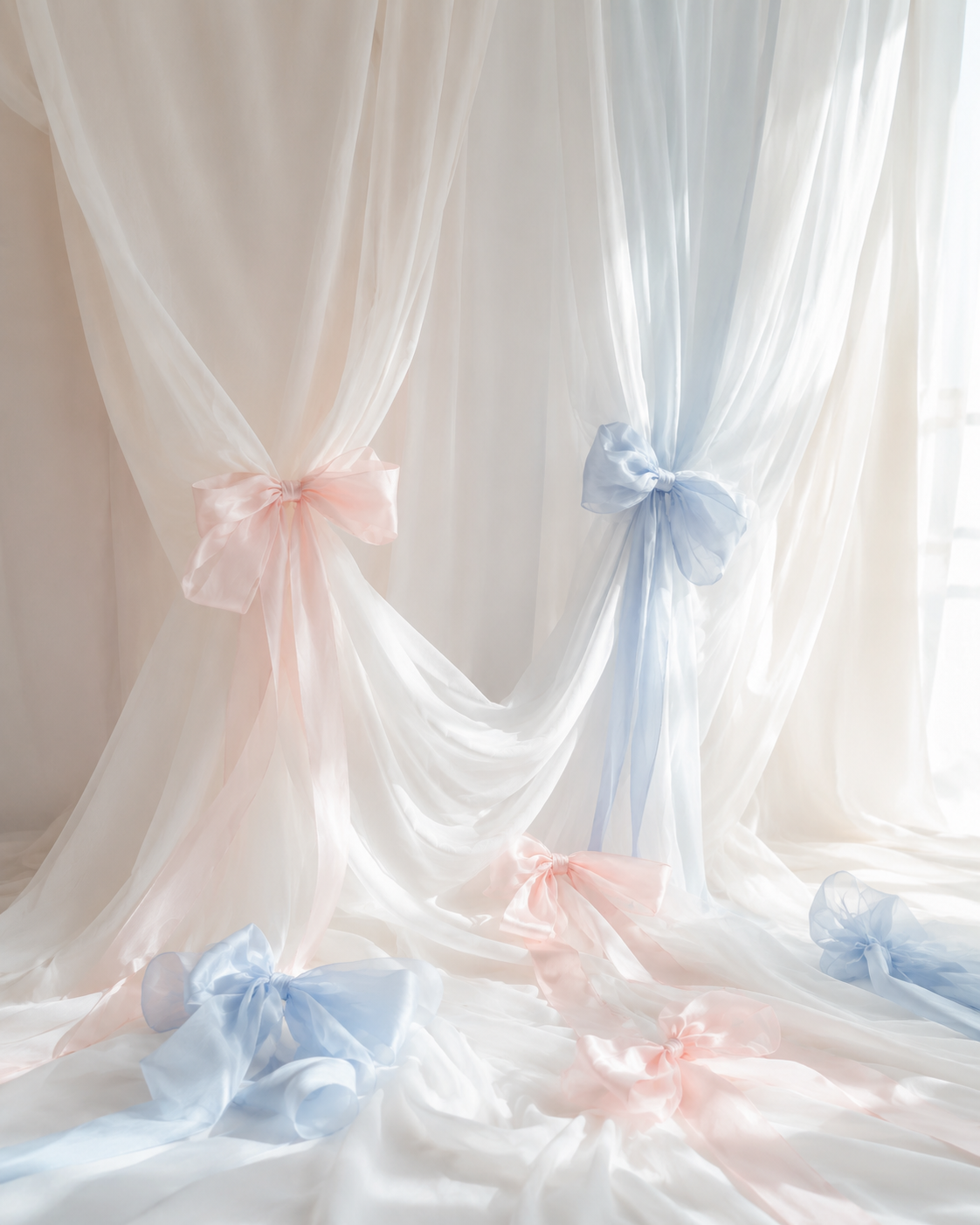 Elegant sheer curtains with soft ribbon ties